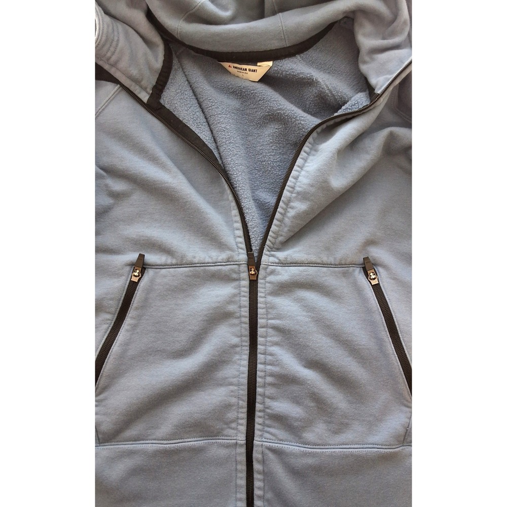 American Giant Storm Full Zip Hoodie Blue DWR Cotton Womens Large Heavy Weight - Picture 3 of 7